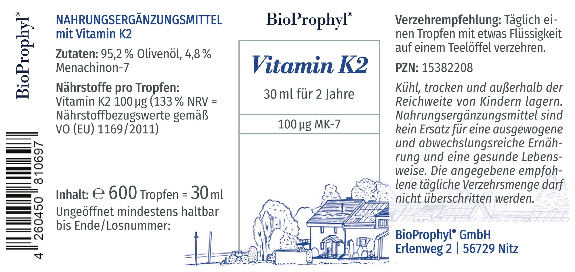Produktetikett von Vitamin K2 Tropfen
