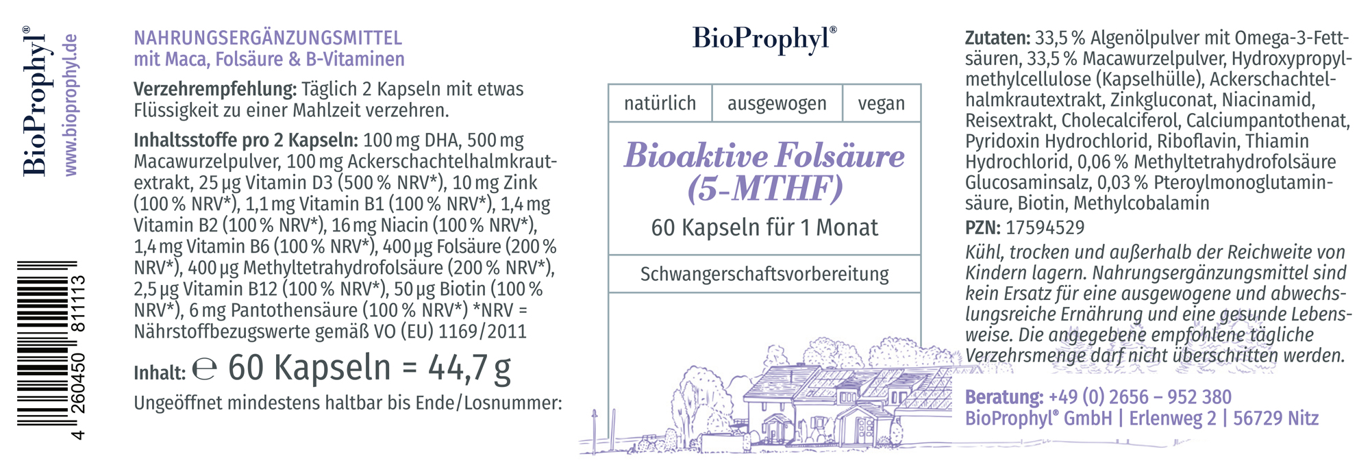 Produktetikett von Bioaktive Folsäure (5-MTHF)