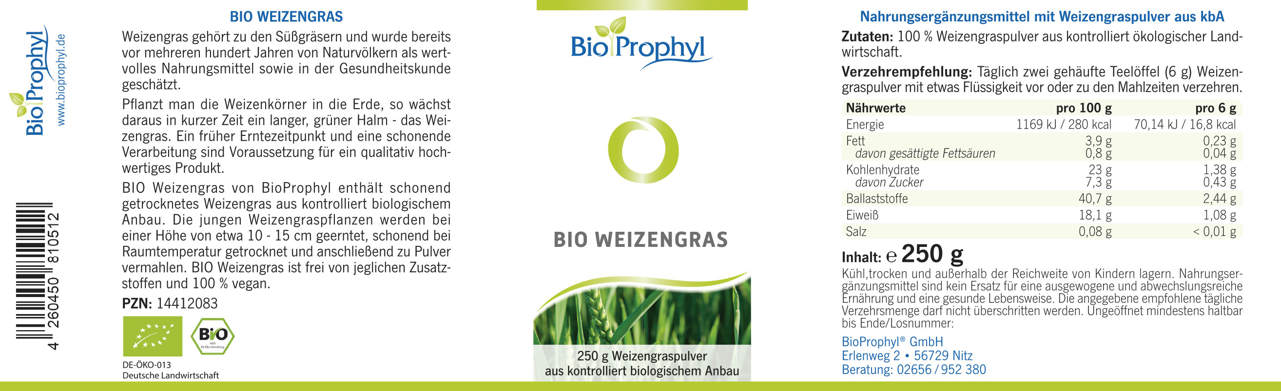 Produktetikett von BIO Weizengras