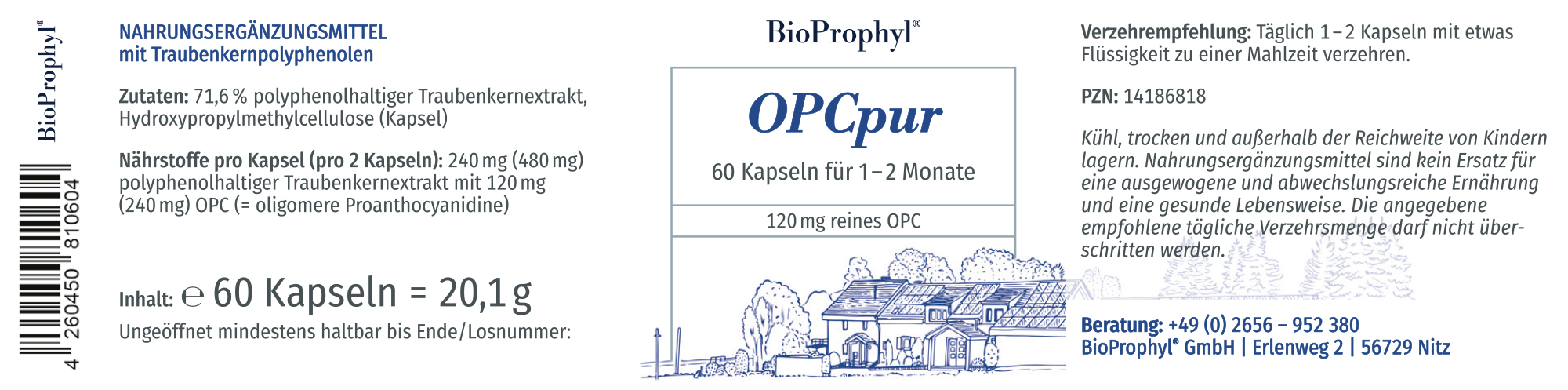 Produktetikett von OPCpur 60 Kapseln