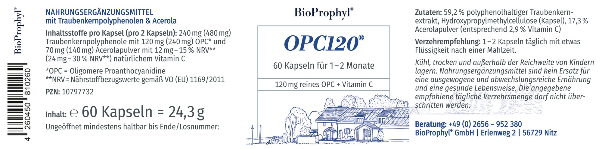Produktetikett von OPC120 60 Kapseln