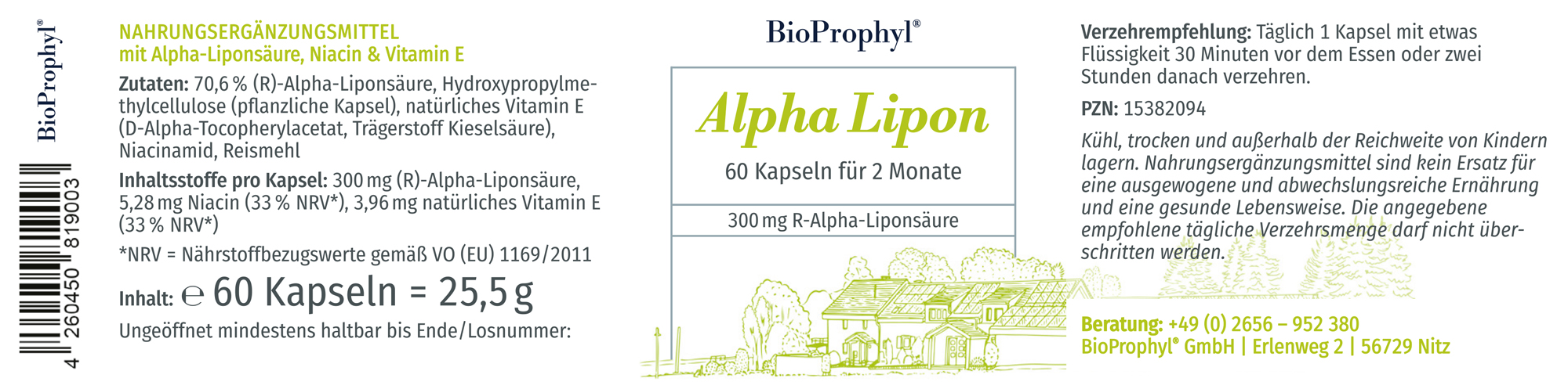 Produktetikett von Alpha Lipon 60 Kapseln