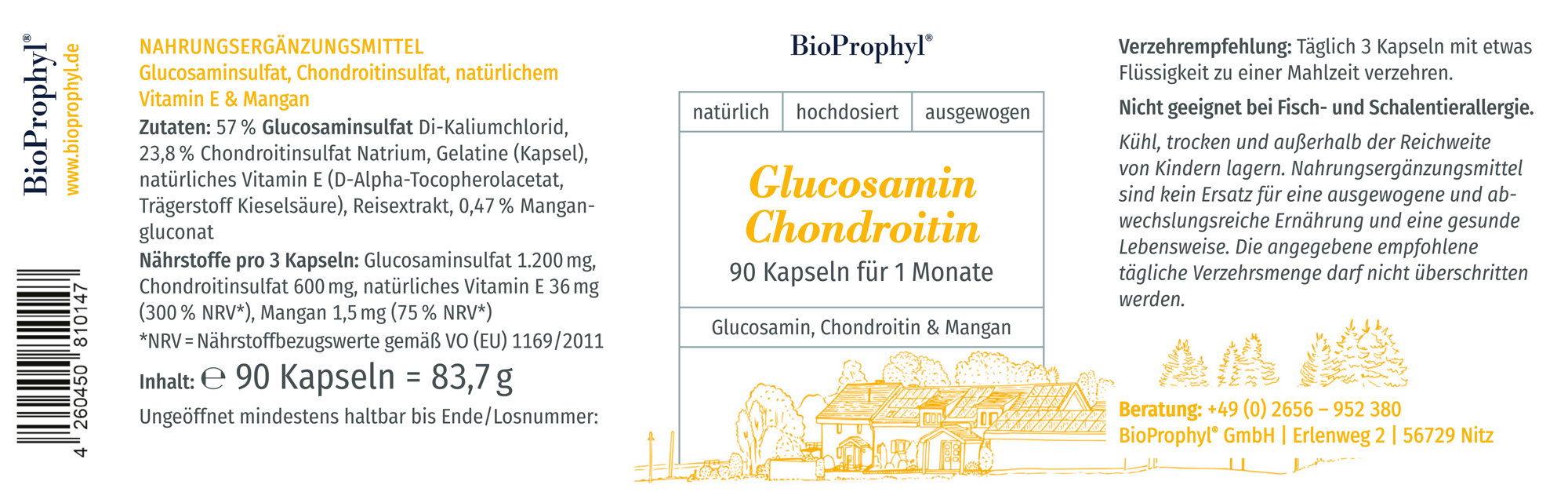 Produktetikett von Glucosamin-Chondroitin
