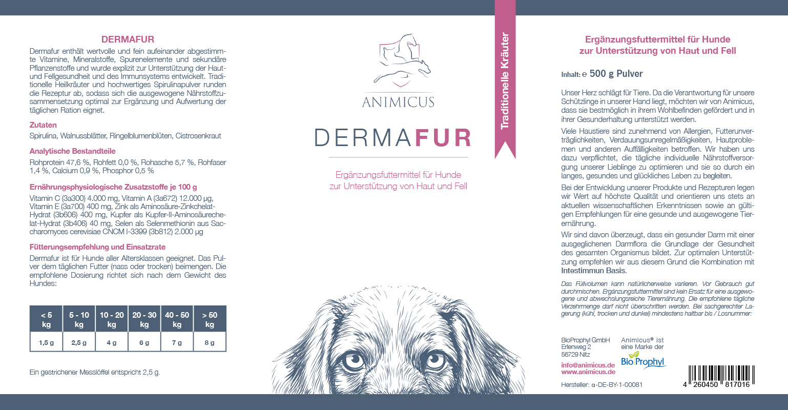 Produktetikett von Animicus Dermafur